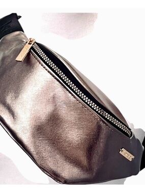 Metallic Bronze Leather Fanny Pack with Gold Hardware